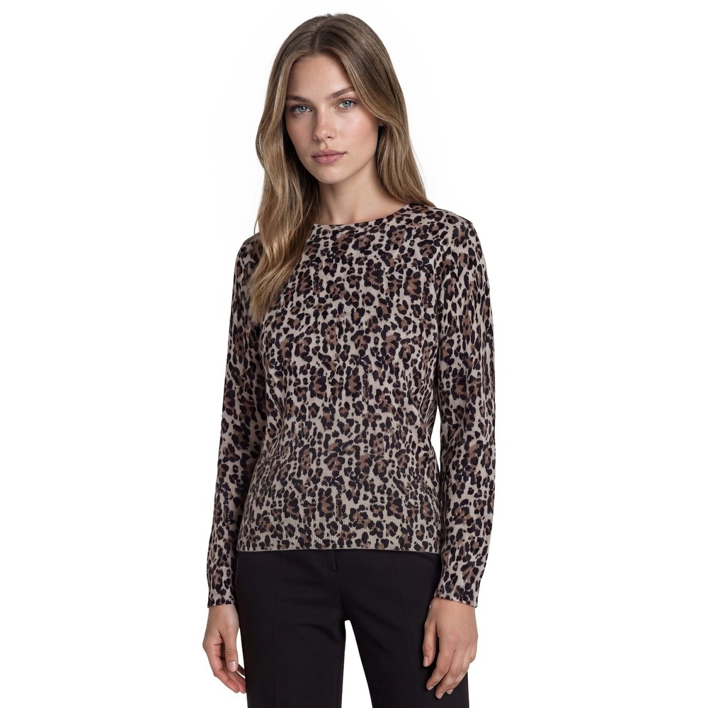 J.McLaughlin 100% Cashmere Leopard Sweater Women's Size XL Cream Brown Crewneck